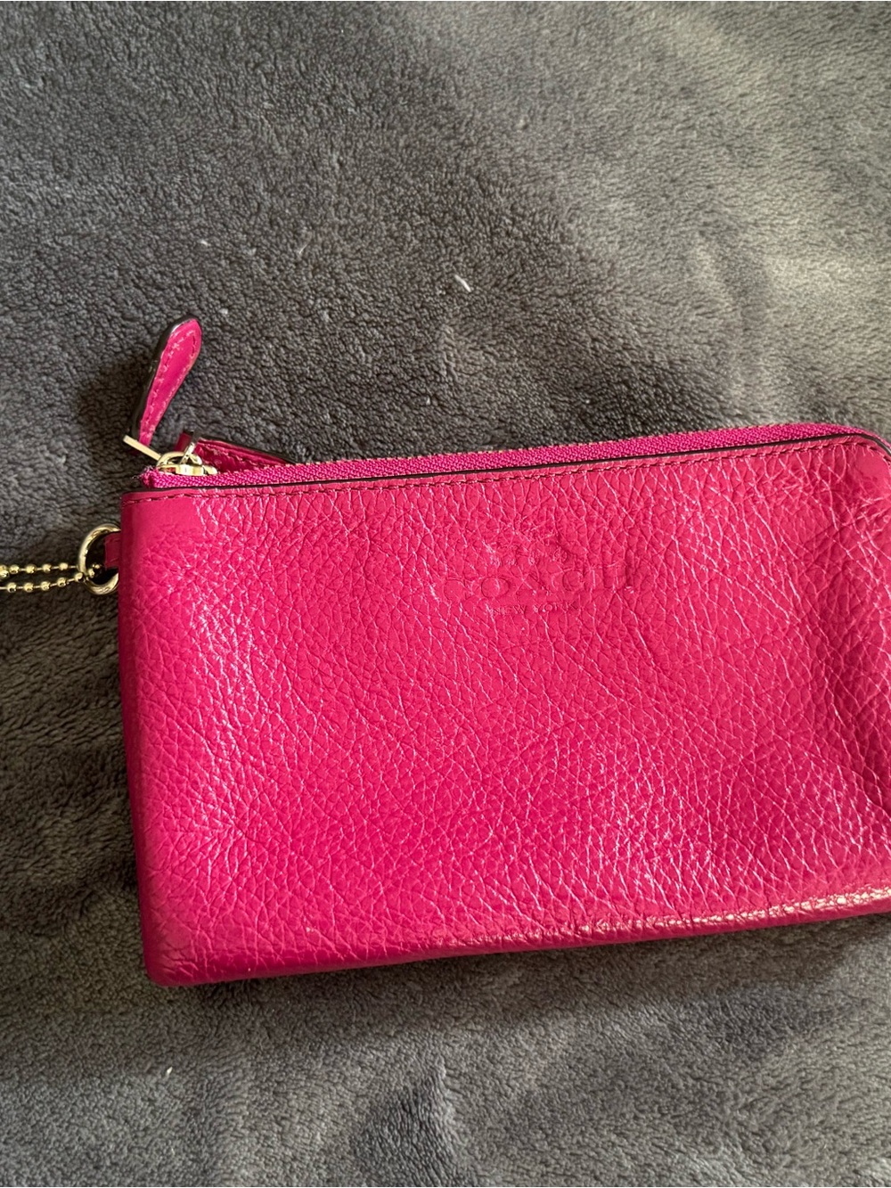 Coach Pebble Leather Zip Wristlet - Fuchsia Pink